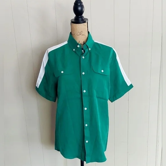 NWT Murano Green Slim Fit Mens Causal Button Short Sleeve Shirt Size Medium - Picture 2 of 10